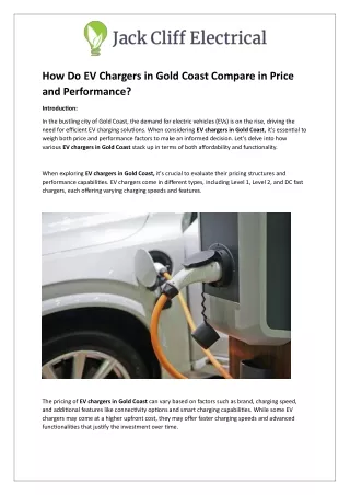 How Do EV Chargers in Gold Coast Compare in Price and Performance