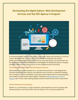 Dominating the Digital Sphere Web Development Services and Top SEO Agency in Gurgaon