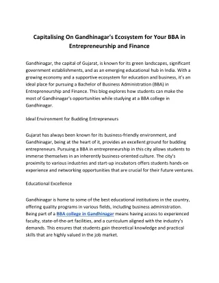 Capitalising On Gandhinagars Ecosystem for Your BBA in Entrepreneurship and Finance