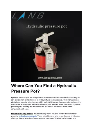 Hydraulic pressure pot