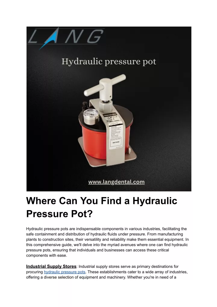 where can you find a hydraulic pressure pot