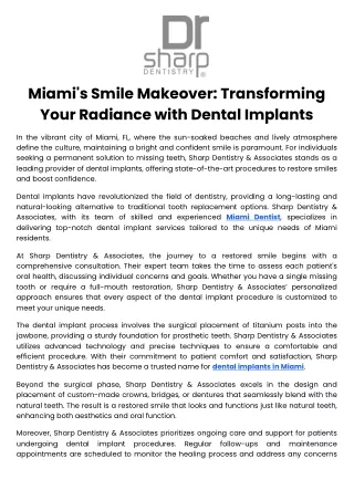 Miami's Smile Makeover Transforming Your Radiance with Dental Implants