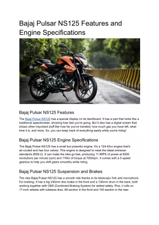 bajaj pulsar ns125 features and engine