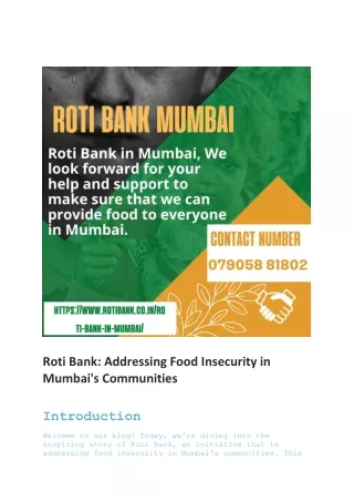 Roti Bank in Mumbai Providing Meals to the Needy