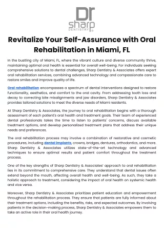 Revitalize Your Self-Assurance with Oral Rehabilitation in Miami, FL
