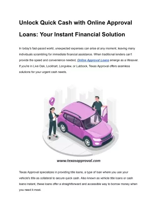 Unlock Quick Cash with Online Approval Loans_ Your Instant Financial Solution _ www.texasapproval.com