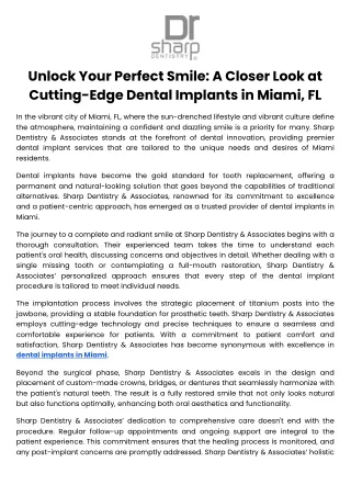 Unlock Your Perfect Smile A Closer Look at Cutting-Edge Dental Implants in Miami, FL