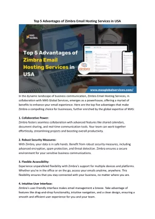 Top 5 Advantages of Zimbra Email Hosting Services in USA