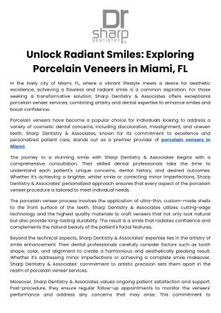Unlock Radiant Smiles Exploring Porcelain Veneers in Miami, FL