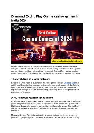 Diamond Exch _ Play Online casino games In India 2024
