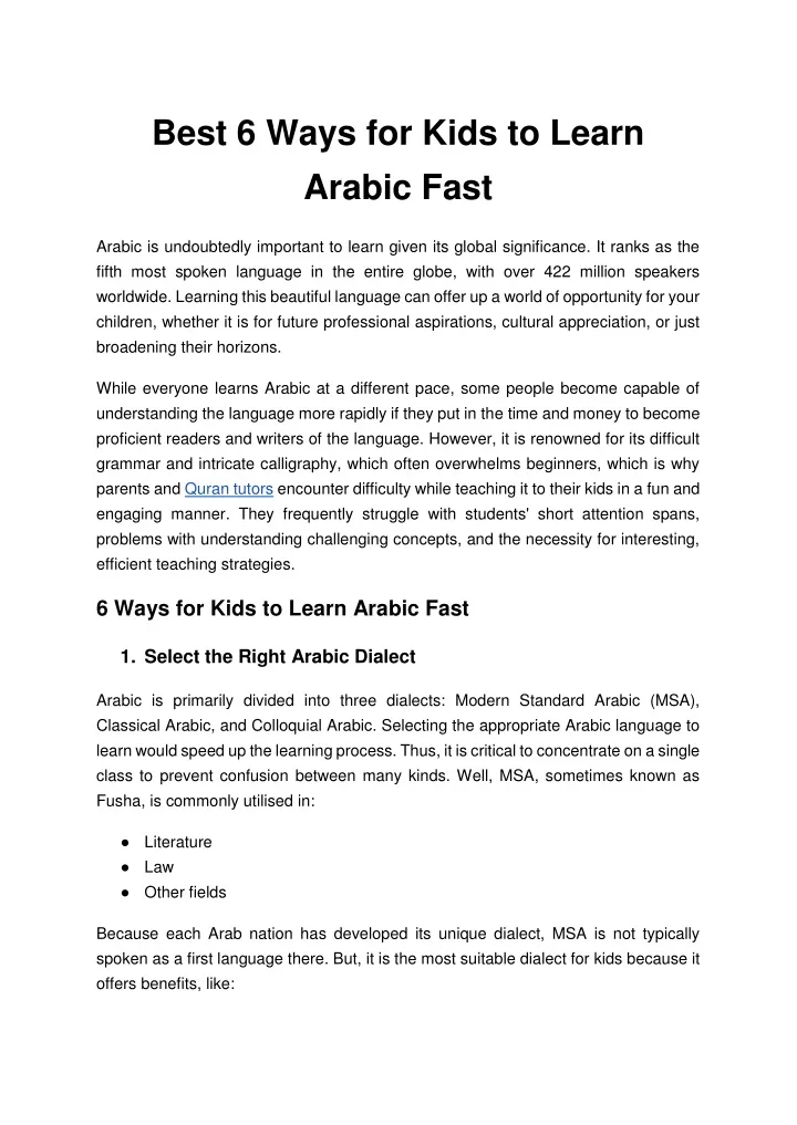 best 6 ways for kids to learn arabic fast