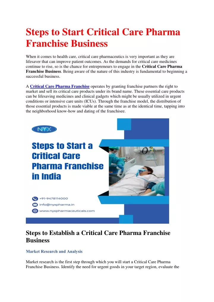 steps to start critical care pharma franchise