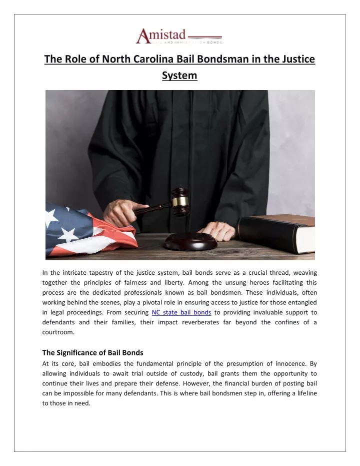 Ppt Amistad Bail Bonds The Role Of North Carolina Bail Bondsman In The Justice System 