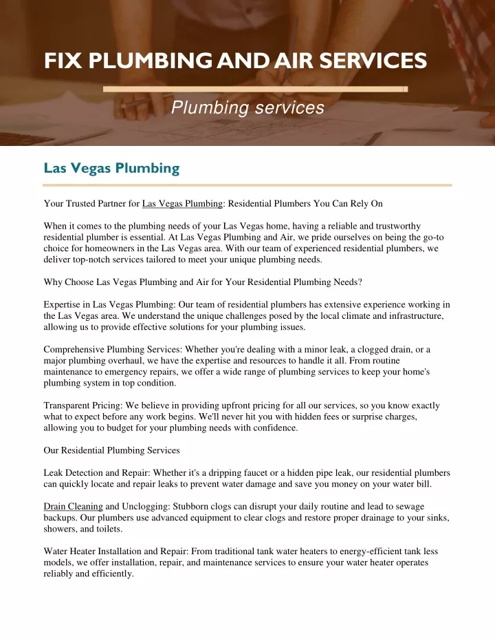 fix plumbing and air services