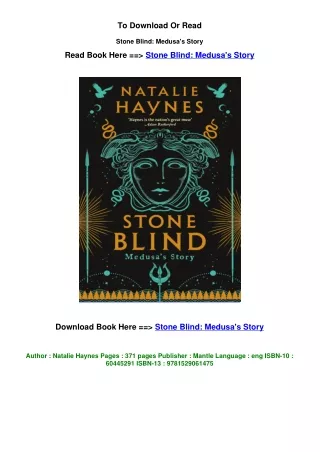 PDF Download Stone Blind: Medusa's Story BY Natalie Haynes