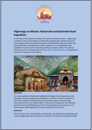 Pilgrimage on Wheels and Kedarnath and Badrinath Road Expedition