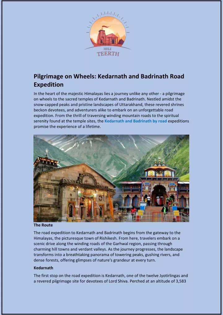 pilgrimage on wheels kedarnath and badrinath road