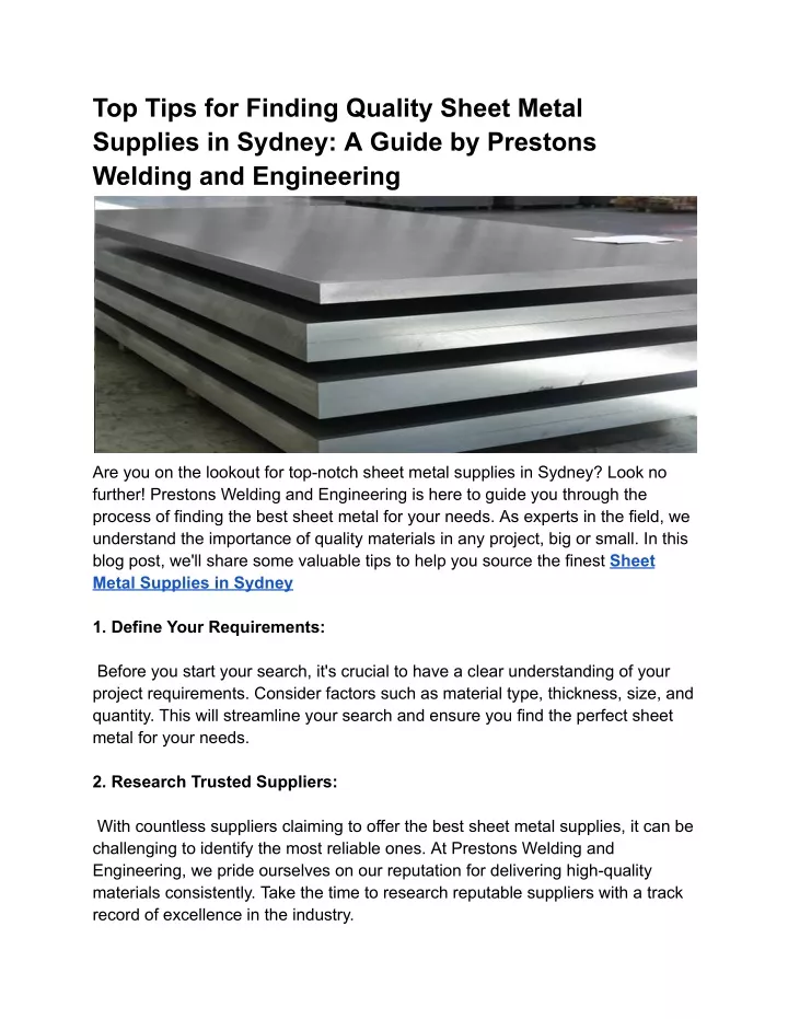 top tips for finding quality sheet metal supplies