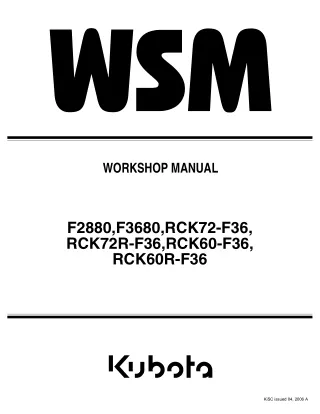 KUBOTA F3680 FRONT CUT RIDE ON MOWER Service Repair Manual