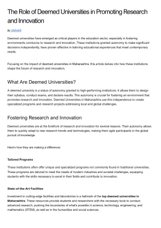 The Role of Deemed Universities in Promoting Research and Innovation