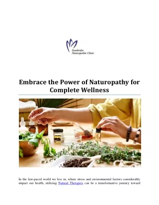Embrace the Power of Naturopathy for Complete Wellness
