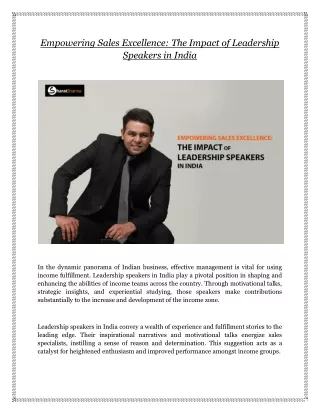 Empowering Sales Excellence: The Impact of Leadership Speakers in India