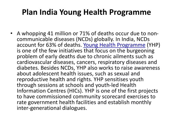 plan india young health programme