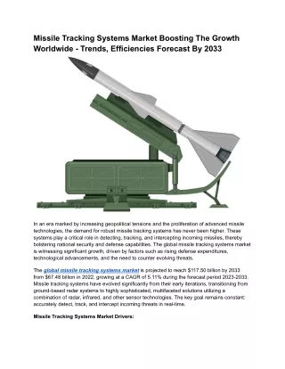 Missile Tracking Systems Market  Forecast by 2033