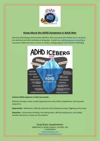 Know About the ADHD Symptoms in Adult Men