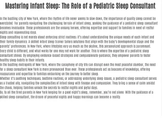 Mastering Infant Sleep: The Role of a Pediatric Sleep Consultant