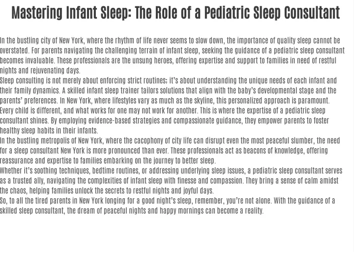 mastering infant sleep the role of a pediatric