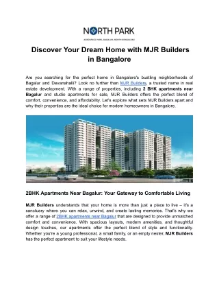 Discover Your Dream Home with MJR Builders in Bangalore
