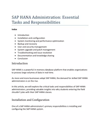 SAP HANA Administration Essential Tasks and Responsibilities