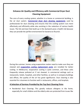 Enhance Air Quality and Efficiency with Commercial Dryer Duct Cleaning Equipment