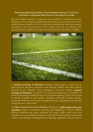 Enhancing Sporting Facilities From Stadium Seating to Turf Cost Calculators and School Infrastructure Developers in Delh