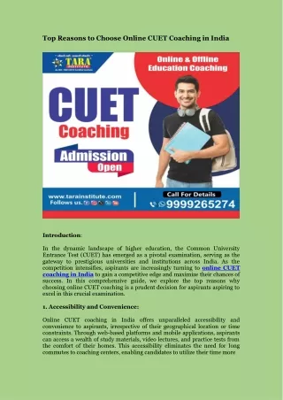 Top Reasons to Choose Online CUET Coaching in India
