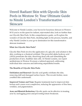 Unveil Radiant Skin with Glycolic Skin Peels in Westow St: Your Ultimate Guide t
