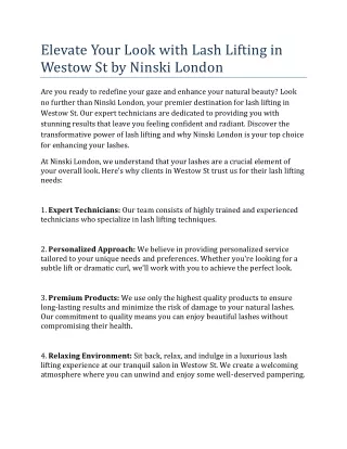 Elevate Your Look with Lash Lifting in Westow St by Ninski London