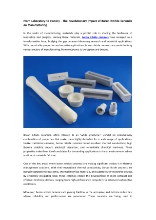 From Laboratory to Factory - The Revolutionary Impact of Boron Nitride Ceramics on Manufacturing
