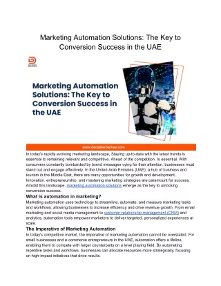 Marketing Automation Solutions: The Key to Conversion Success in the UAE