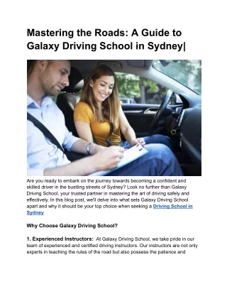 Mastering the Roads A Guide to Galaxy Driving School in Sydney