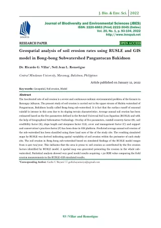 Geospatial analysis of soil erosion rates using RUSLE and GIS model in Bong-