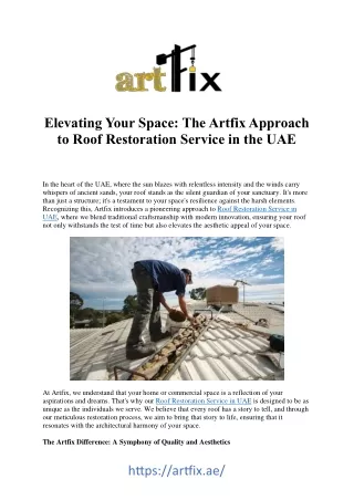Revitalize Your Roof: Expert Roof Restoration Services in UAE
