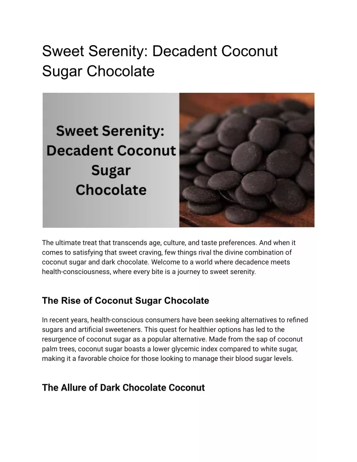 sweet serenity decadent coconut sugar chocolate