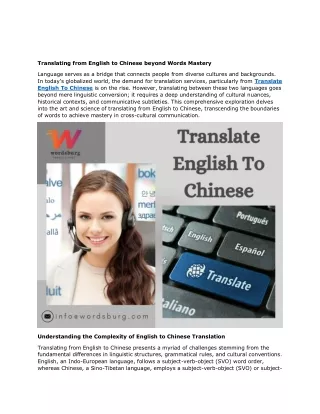 Translating from English to Chinese beyond Words Mastery
