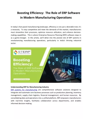 Boosting Efficiency:  The Role of ERP Software in Modern Manufacturing Operation