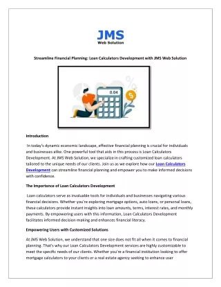 Streamline Financial Planning: Loan Calculators Development with JMS Web Solutio