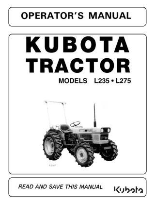 Kubota L275 Tractor Operator manual