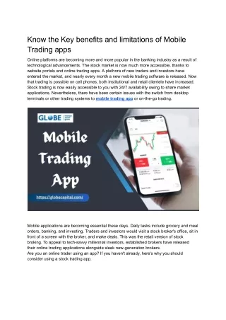 Know the Key benefits and limitations of Mobile Trading apps