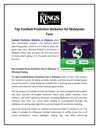 Top Football Prediction Websites for Malaysian Fans